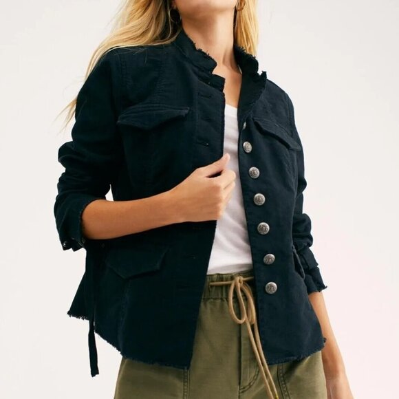 Free People Jackets & Blazers - Free People Black Faux Suede Button Down Jacket Military Style